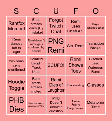 Remi Stream SCUFO Board Bingo Card