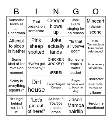 Minecraft Movie Bingo Card