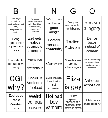 ZOMBIES 4: DAWN OF THE VAMPIRES Bingo Card