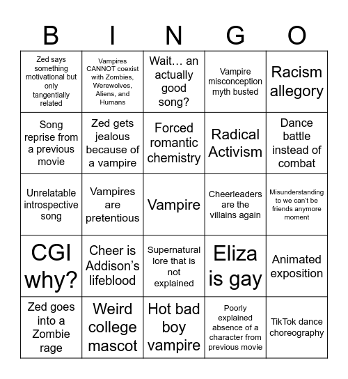 ZOMBIES 4: DAWN OF THE VAMPIRES Bingo Card