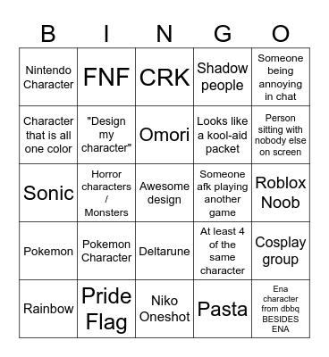 Pony Town Bingo Card