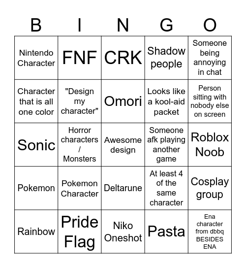 Pony Town Bingo Card