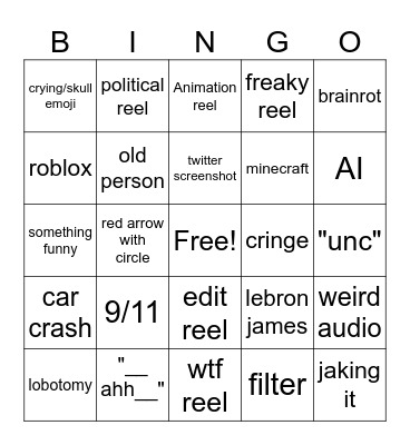 Instagram reel 2025 Bingo Card