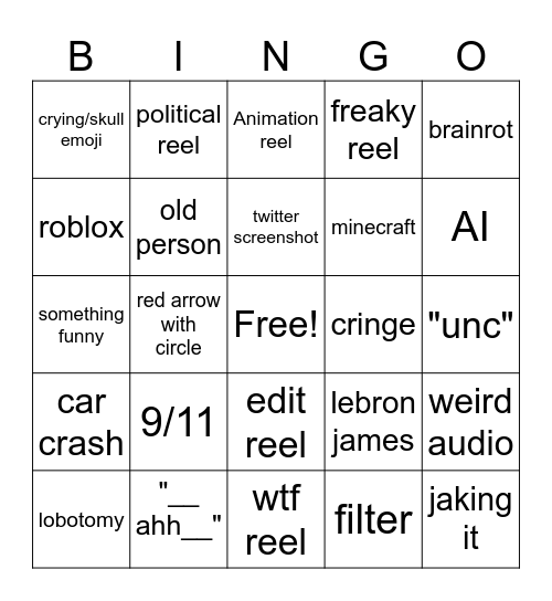 Instagram reel 2025 Bingo Card