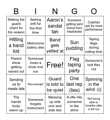 Band Camp BINGO!!! Bingo Card