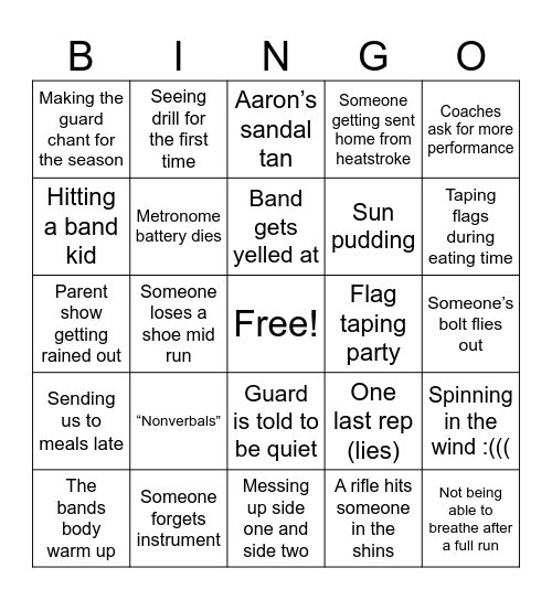 Band Camp BINGO!!! Bingo Card