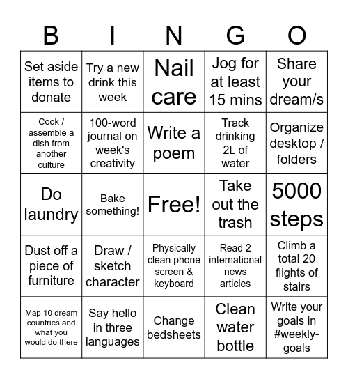 Week 29 - July Productivity Challenge Bingo Card