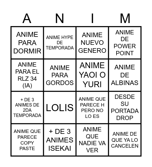 Untitled Bingo Card