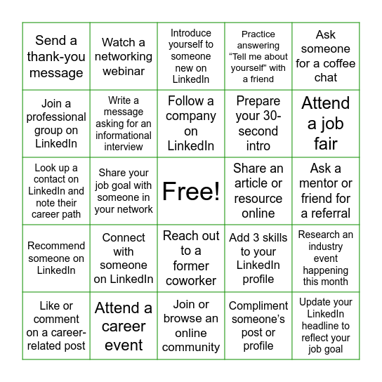 Networking Bingo Card