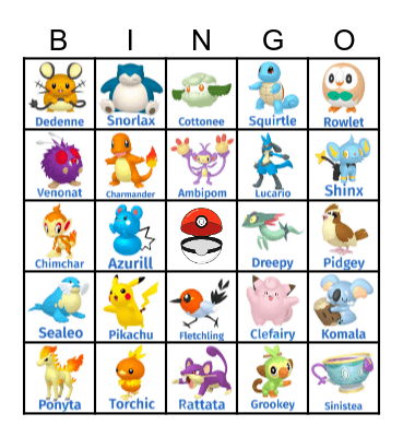 Pokemon with Pictures and Names Bingo Card
