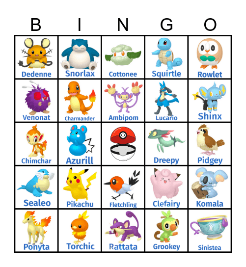Pokemon with Pictures and Names Bingo Card