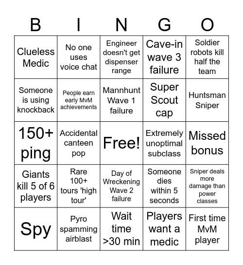 MvM Oil Spill Bingo! Bingo Card
