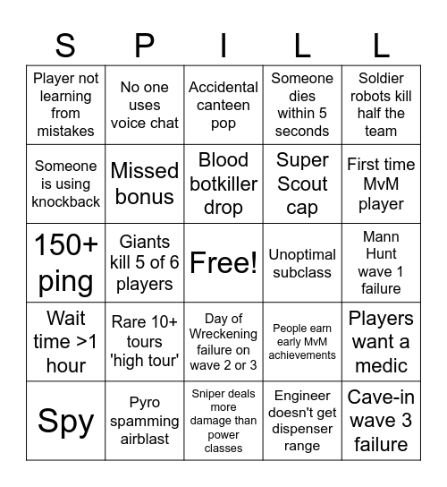 MvM Oil Spill Bingo! Bingo Card