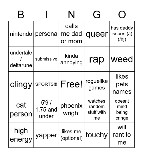 are you my type Bingo Card