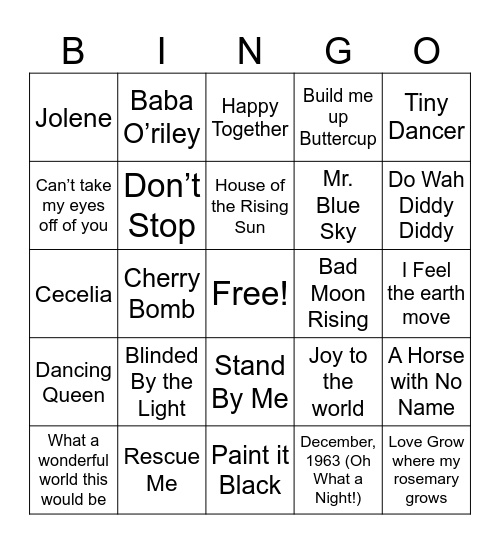 Through the Decades 60's- 70's Bingo Card