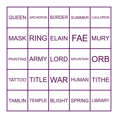 A COURT OF BINGO AND FURY Bingo Card