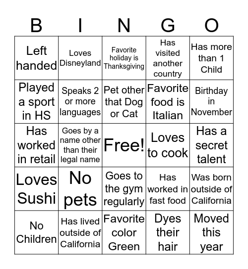 Untitled Bingo Card