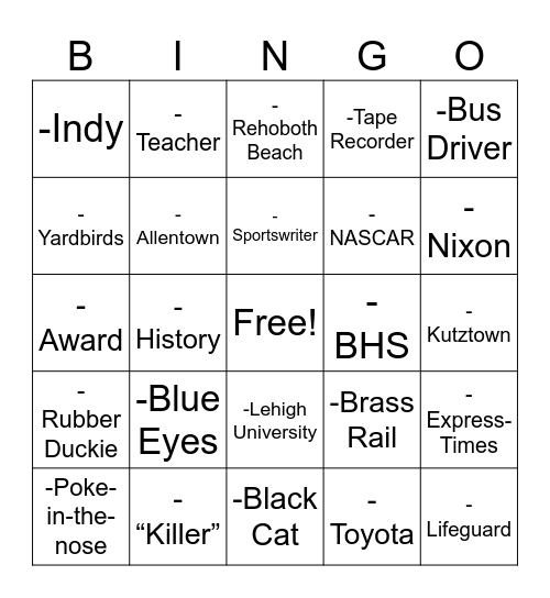 Chuck Bingo Card