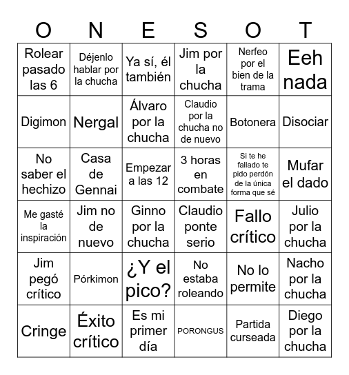 One Shoot Bingo DnD Bingo Card