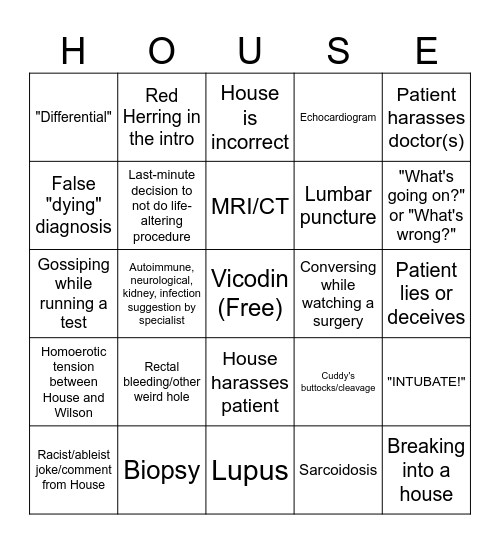 House Bingo Card