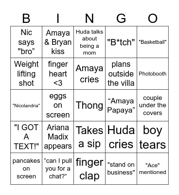 Love Island S7 Bingo Card