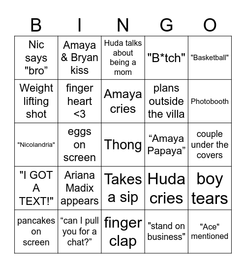 Love Island S7 Bingo Card