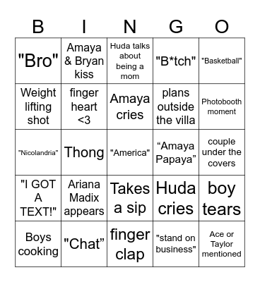 Love Island S7 Bingo Card
