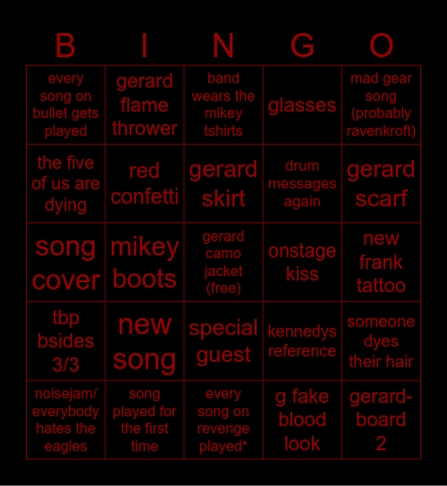 LONG LIVE THE BLACK PARADE BINGO Card