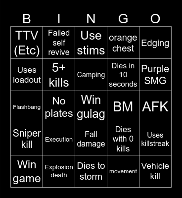 Warzone 2.0 bingo (Credits to: Big Puffer) Bingo Card