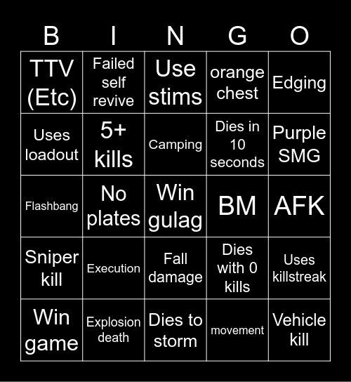 Warzone 2.0 bingo (Credits to: Big Puffer) Bingo Card