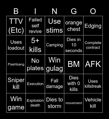 Warzone 2.0 bingo (Credits to: Big Puffer) Bingo Card