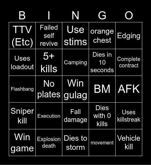 Warzone 2.0 bingo (Credits to: Big Puffer) Bingo Card