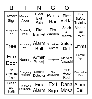 Naseej - Health & Safety Bingo Card