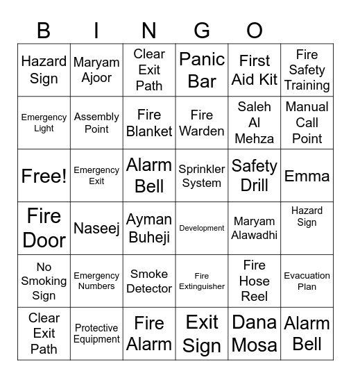 Naseej - Health & Safety Bingo Card