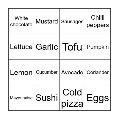 Are you a picky eater? Bingo Card
