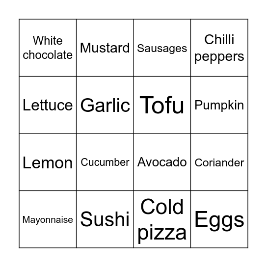 Are you a picky eater? Bingo Card