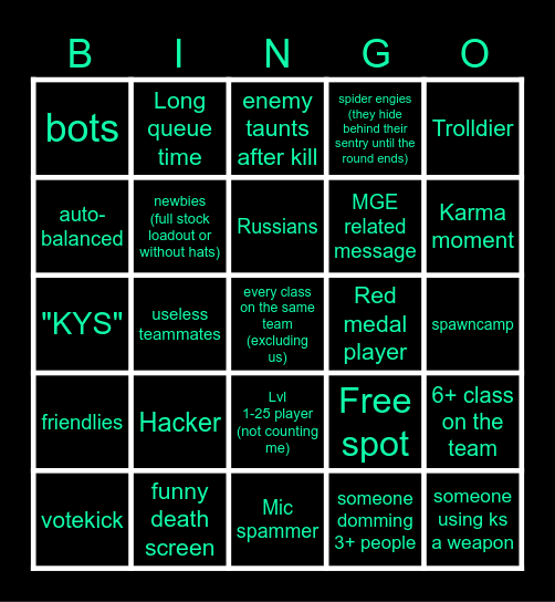 TF2 Casual Bingo Card