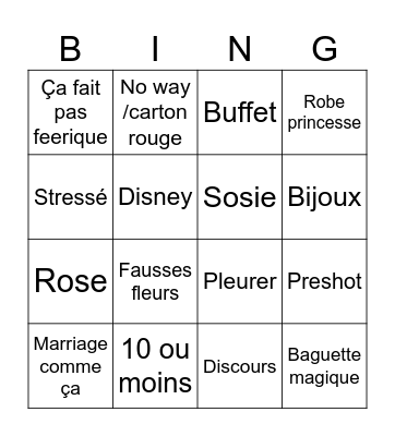 4 mariages Bingo Card