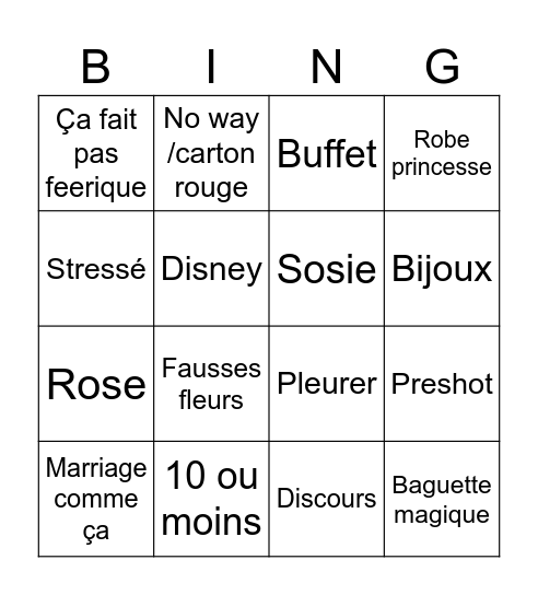 4 mariages Bingo Card
