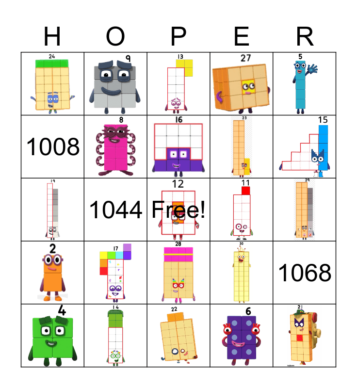 Number blocks Bingo Card