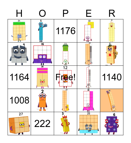 Number blocks Bingo Card