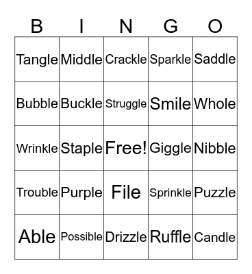 Spelling Words Bingo Card