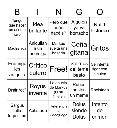 Maldiceme esta Bingo Card