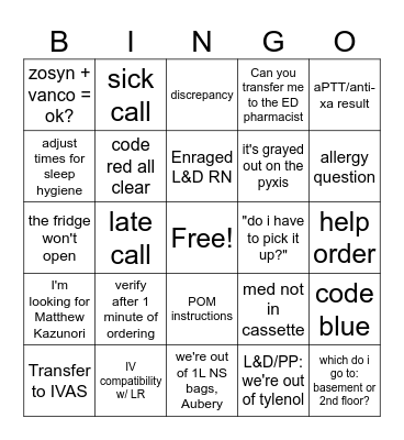 Graveyard Rx Bingo Card