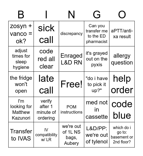 Graveyard Rx Bingo Card