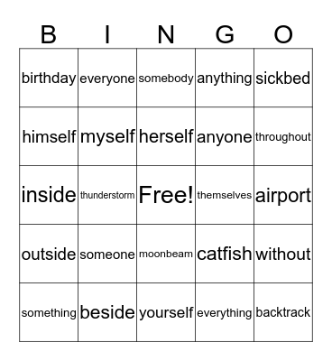 Compound Words Bingo Card