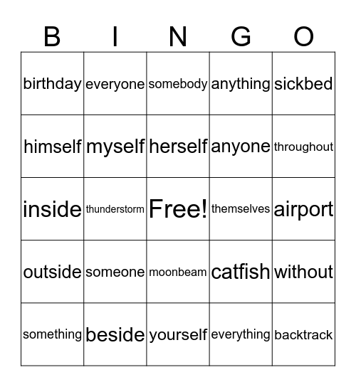Compound Words Bingo Card