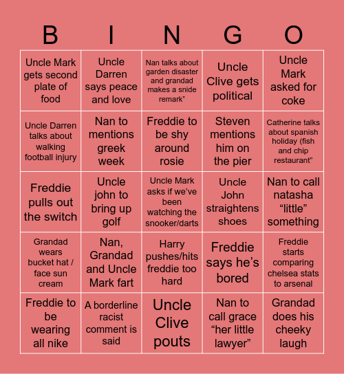 Anniversary Bingo Card