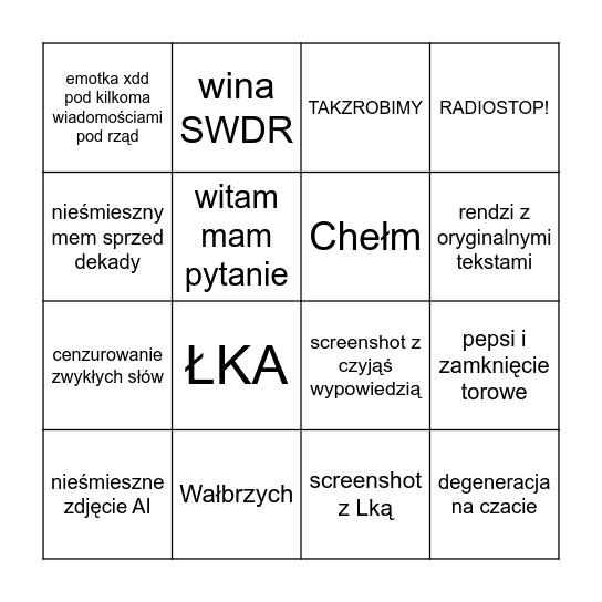 Bingo krzykoskrzynkowe lato 2025 Bingo Card