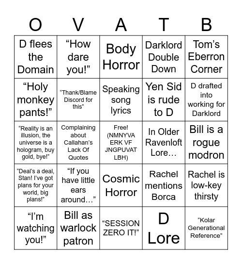 WWoDL: Gravity Falls Bingo Card